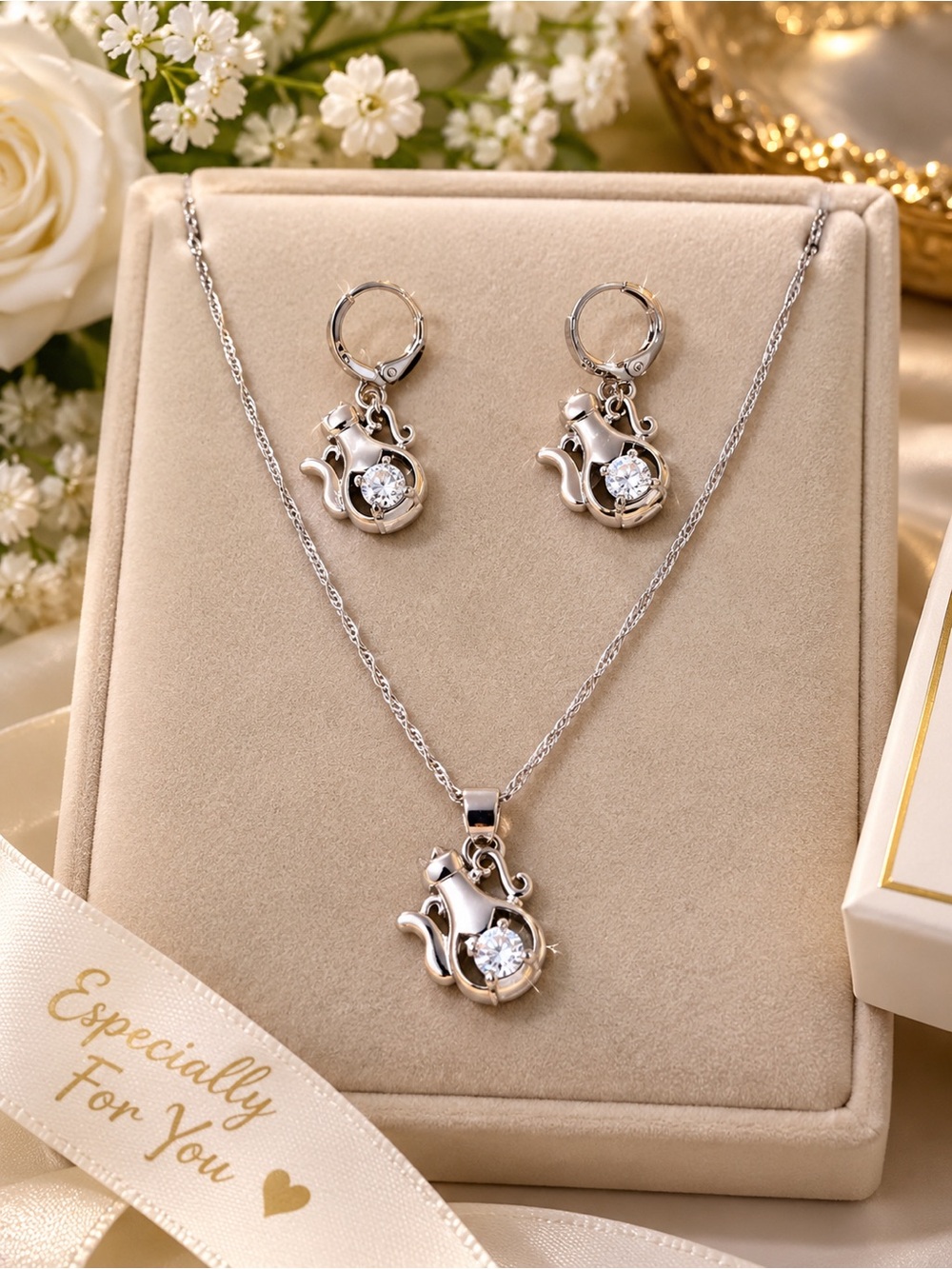 Stainless steel necklace  AAA CZ pendant  earrings set Pendant Necklace